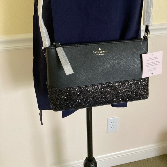 NWT KATE SPADE GRETA COURT GLITTER BLACK CROSSBODY - Picture 5 of 11